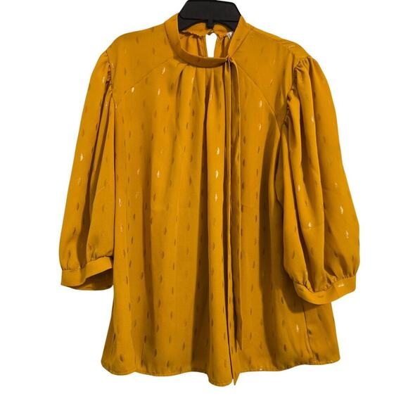 Shannon Ford Petite Metallic Dot Tunic Blouse Mustard Yellow 3/4 Sleeve Sz PL - Picture 1 of 7
